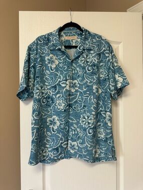 Tommy Bahama Teal Blue Floral Short Sleeve Button-Down Shirt